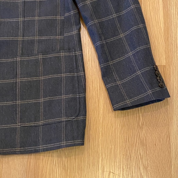 Tasso Elba Mens 2 Button Grey Sport Coat w Tan Window Pane Plaid / L 42-44 - Picture 5 of 16